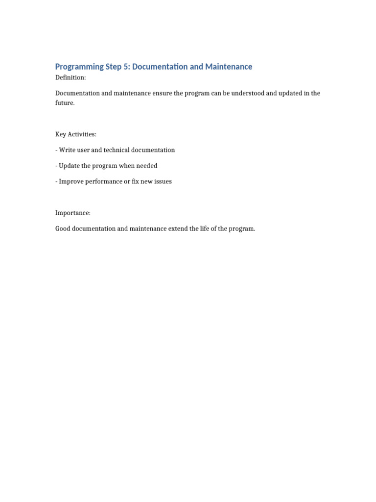 Programming Steps 5 Documentation Maintenance | PDF