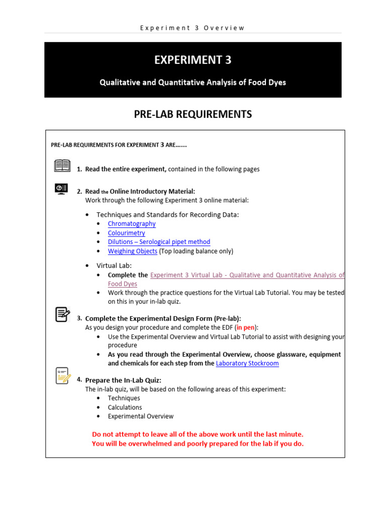 Experiment 3 Overview 2025W | PDF | Chromatography | Absorbance
