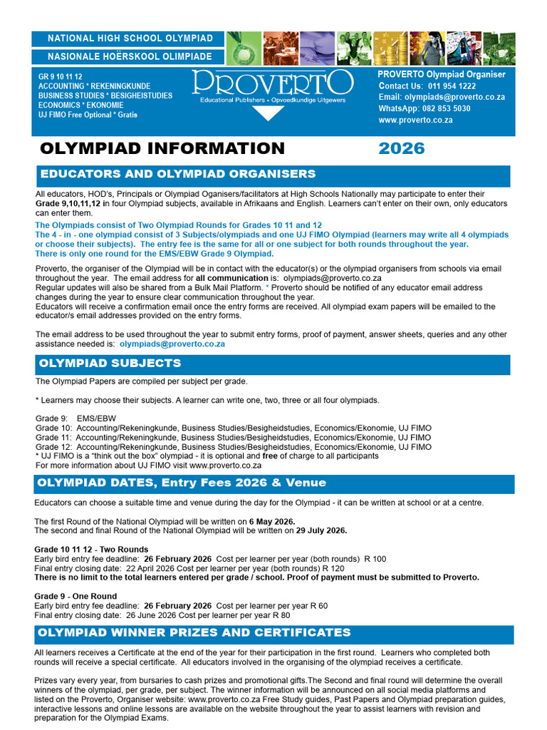 2026 Olympiad Information Proverto | PDF