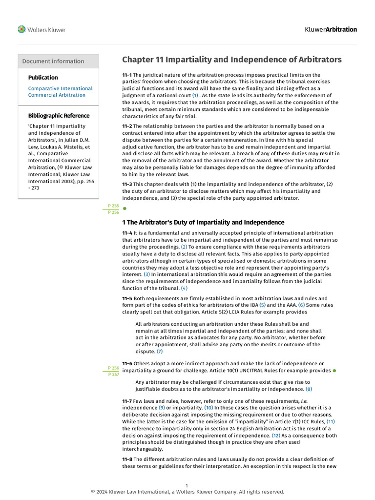 Impartiality and Independence of Arbitrators | PDF | Arbitral Tribunal ...