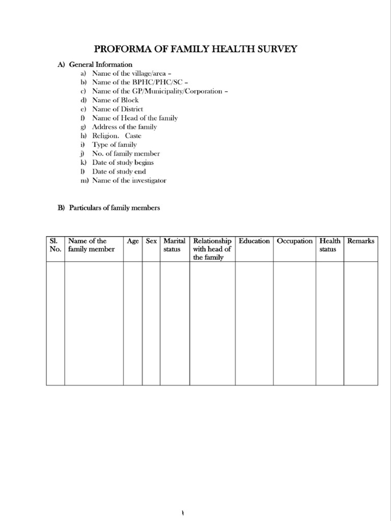 Edited Family Health Survey Proforma | PDF