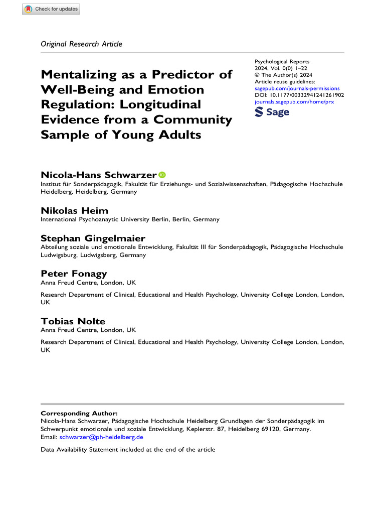 Mentalizing As A Predictor of Well-Being | PDF | Emotional Self ...