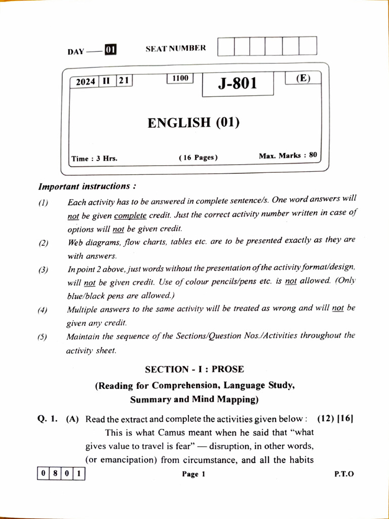 2024 English Question Paper | PDF | Novels | Interview