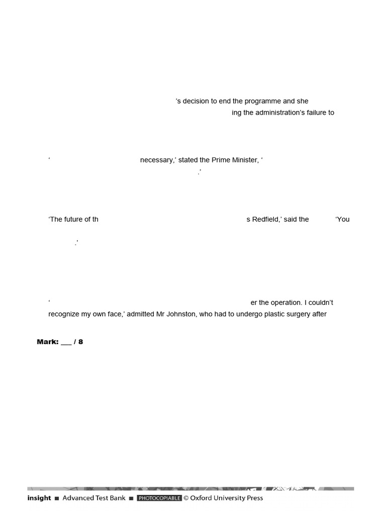 Insight - Advanced Unit 1 Test A | PDF