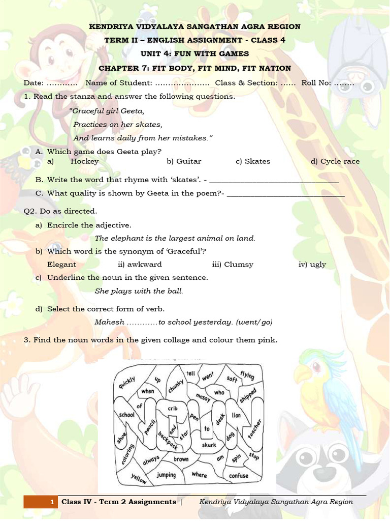 Class 4 English Chapter Wise Assignements - Term 2 | PDF