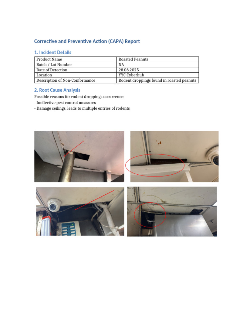 CAPA Report Rodent Droppings | PDF