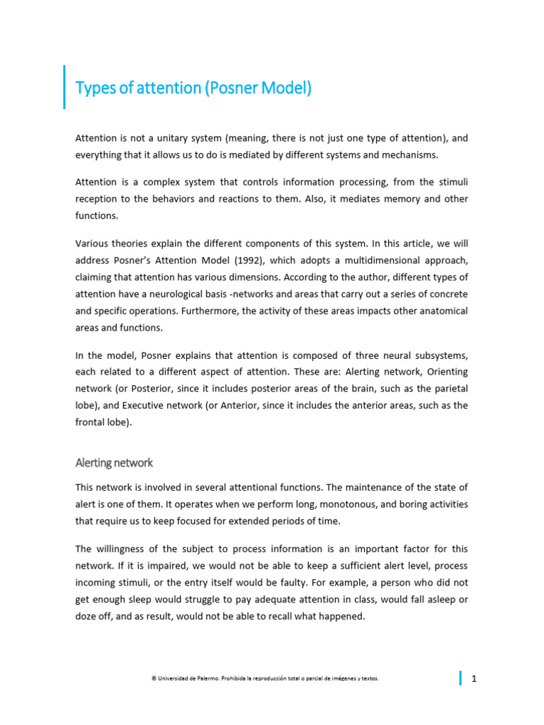 Types of Attention Posner Model | PDF | Attention | Sleep