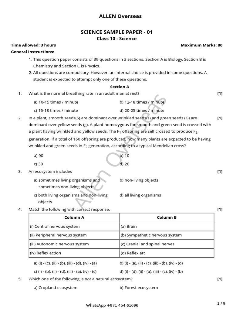 Science Sample Paper - 01 | PDF | Redox | Chemical Reactions