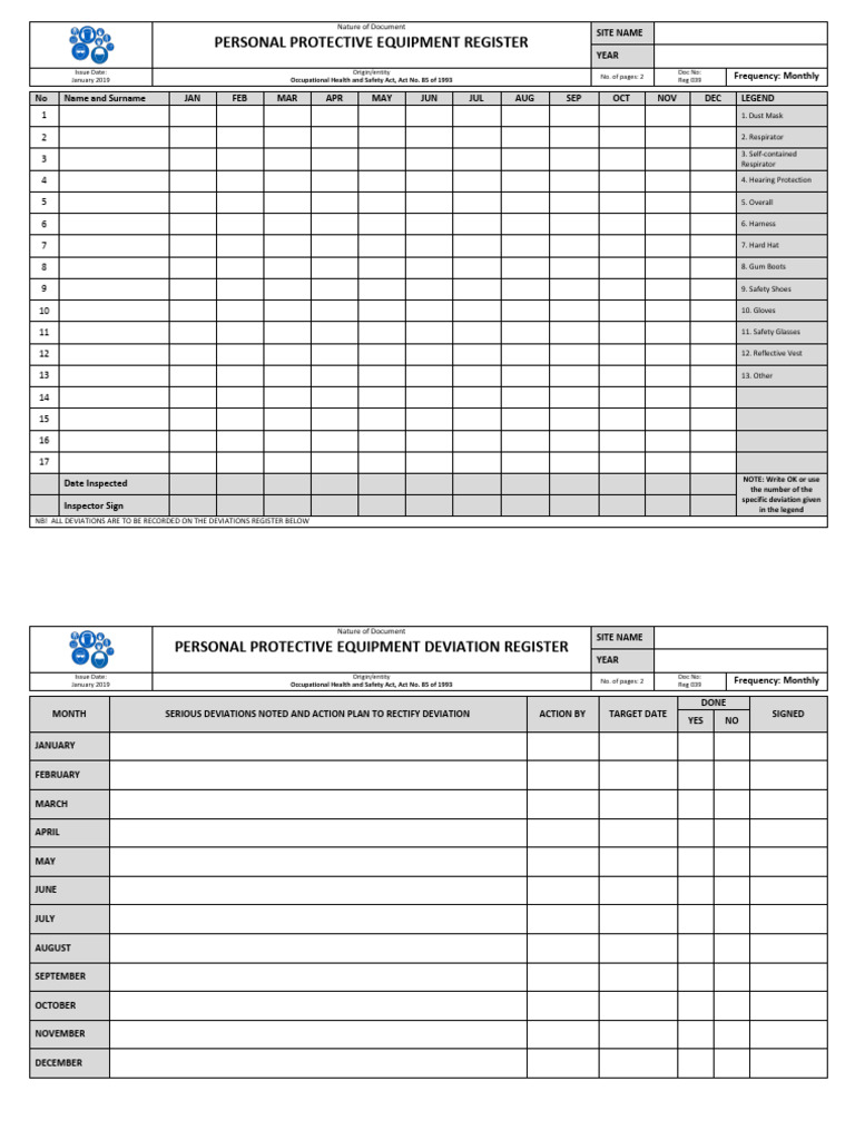 PPE Register - Monthly - 2022 | PDF | Personal Protective Equipment ...