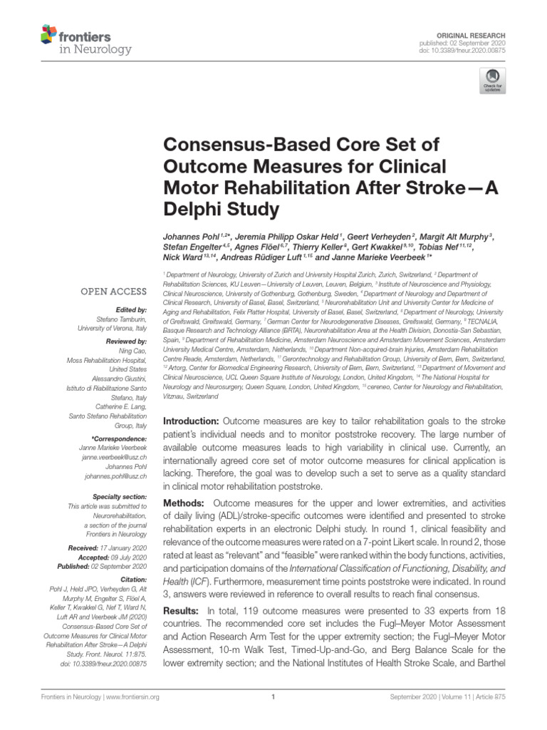 Consensus Based Outcome Measures For Stroke | PDF | Physical Therapy ...