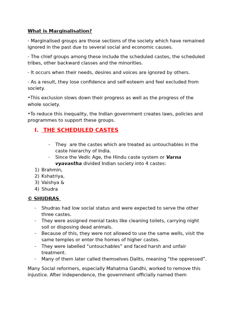 Social Class 8 - Civics - Marginalisation and Social Justice | PDF ...
