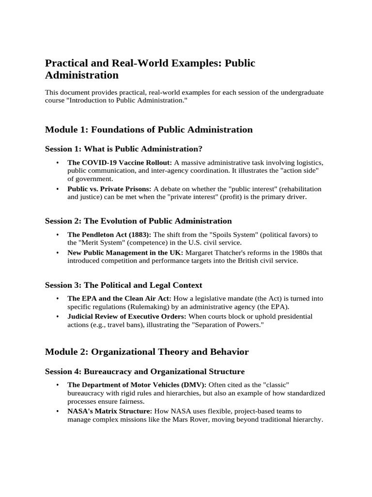 Practical and Real-World Examples Public Administration | PDF | Public ...