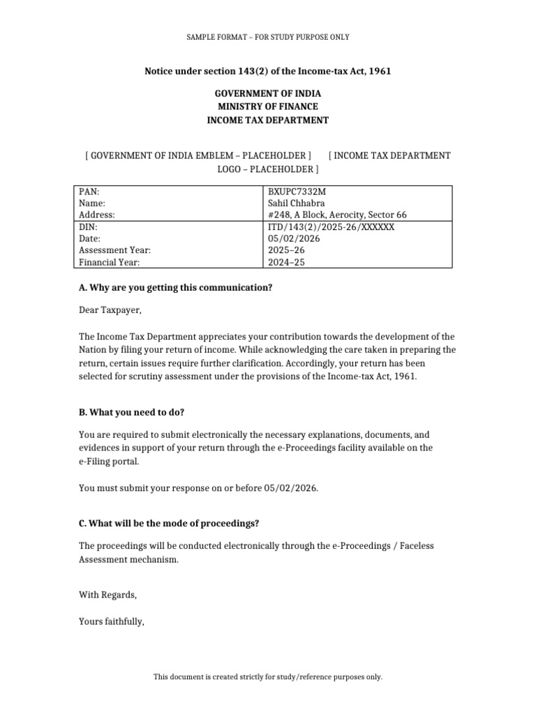 Income Tax Notice Study Format | PDF