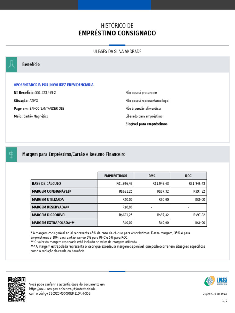 Extrato Emprestimo Consignado Completo 200923 | PDF | Empréstimos ...