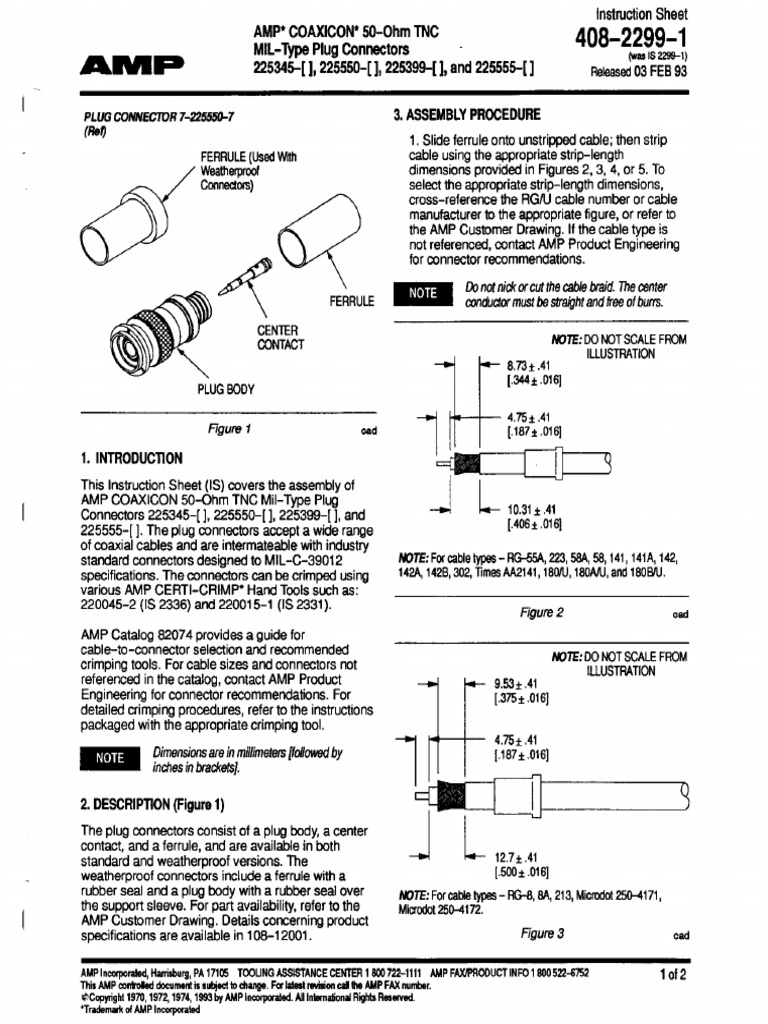 TNC Series Coaxicon - AMP - Instruction Sheet | PDF