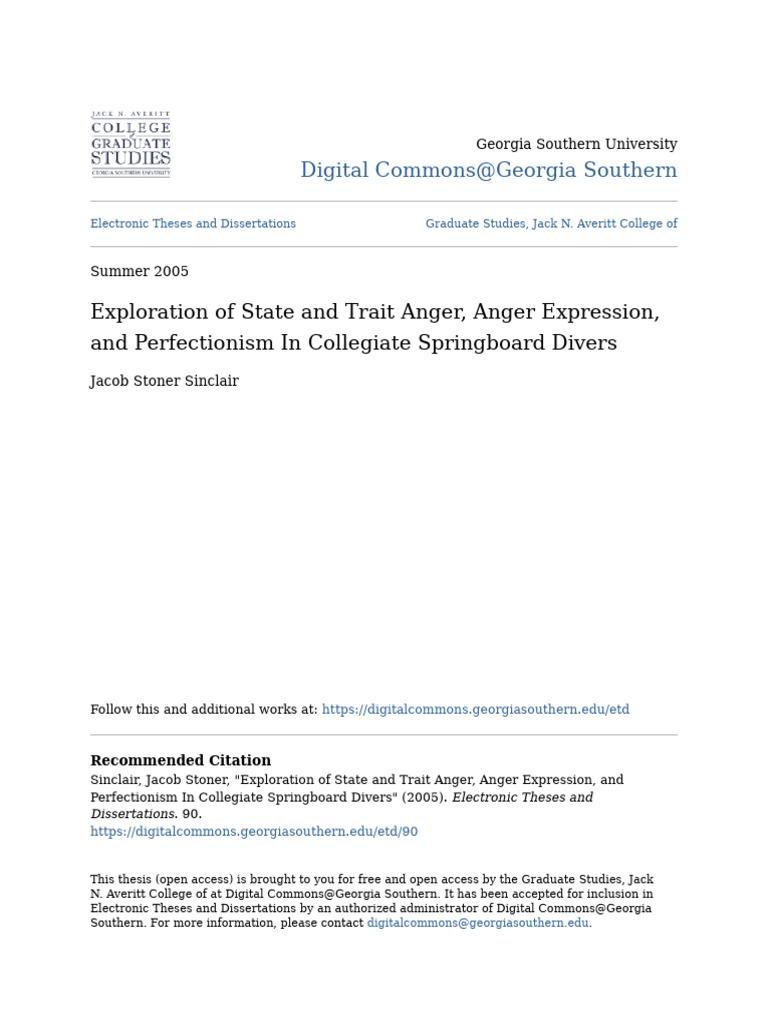 Exploration of State and Trait Anger Anger Expression and Perfe | PDF ...