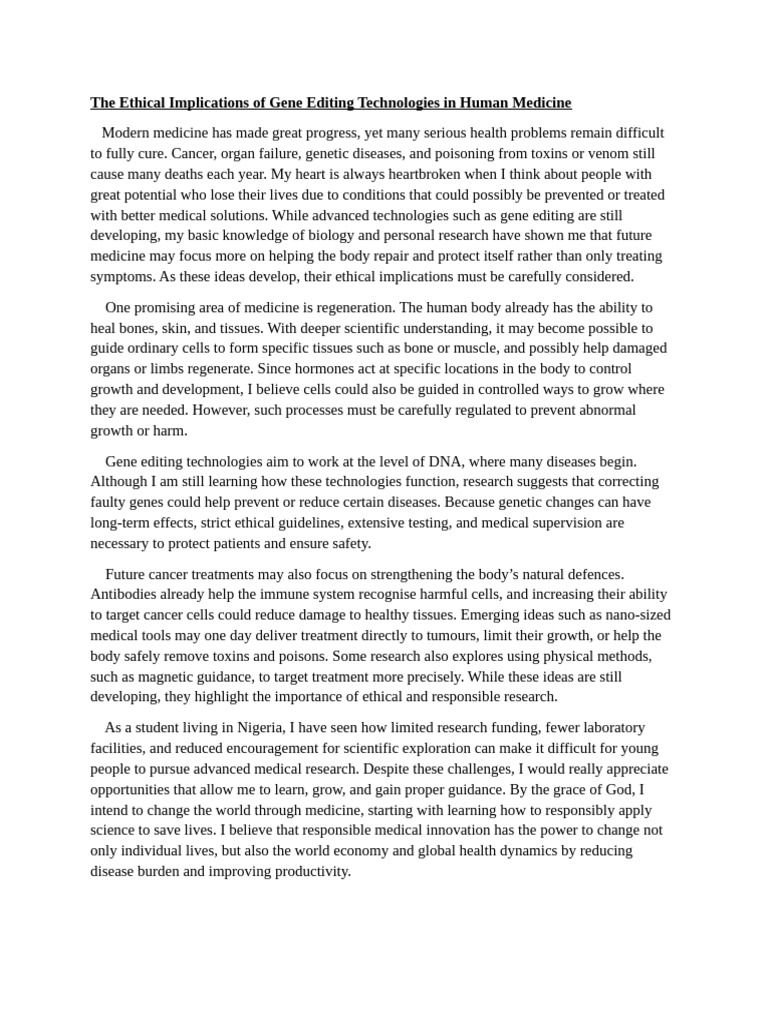 The Ethical Implications of Gene Editing Technologies in Human Body ...