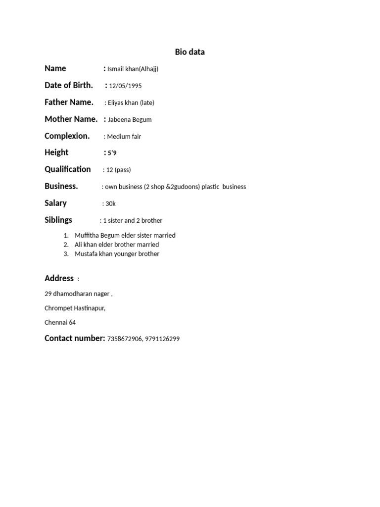 Bio - Data | PDF