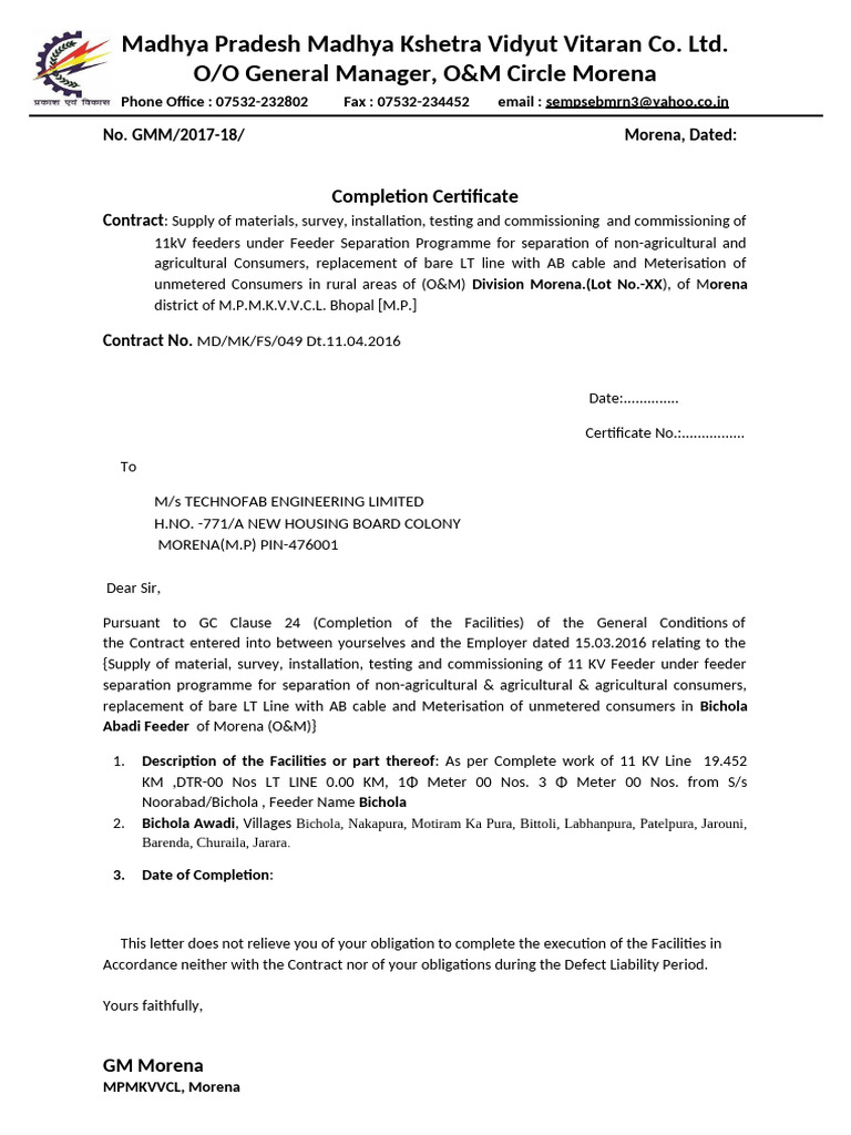 Completion Certificate HT BADPURA | PDF