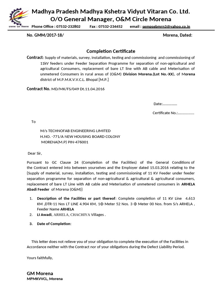 Completion Certificate HT ARHELA | PDF
