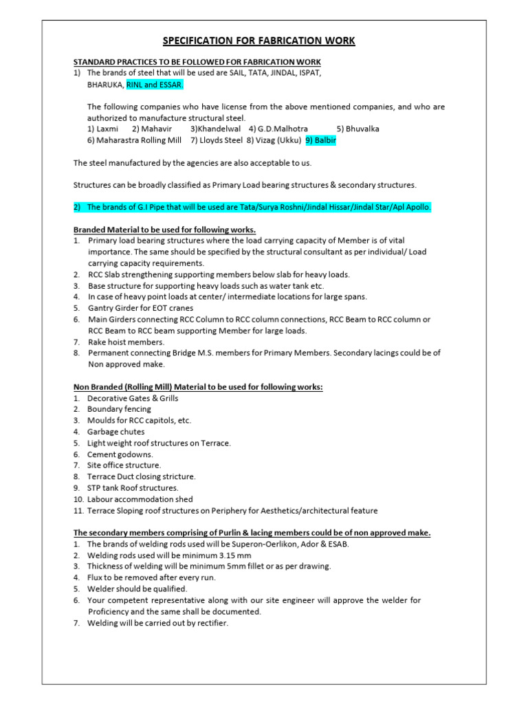 40 Specification of Fabrication Works Rev.13, Dtd. 10.07.24 | PDF ...