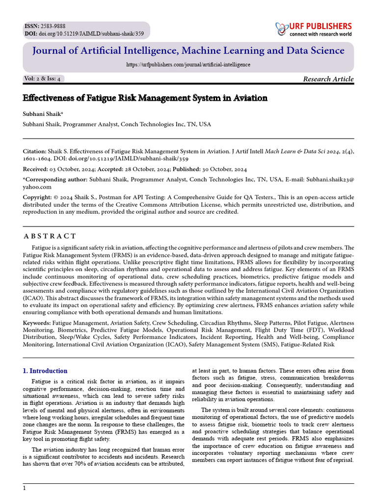 Effectiveness of Fatigue Risk Management System in Aviation | PDF ...