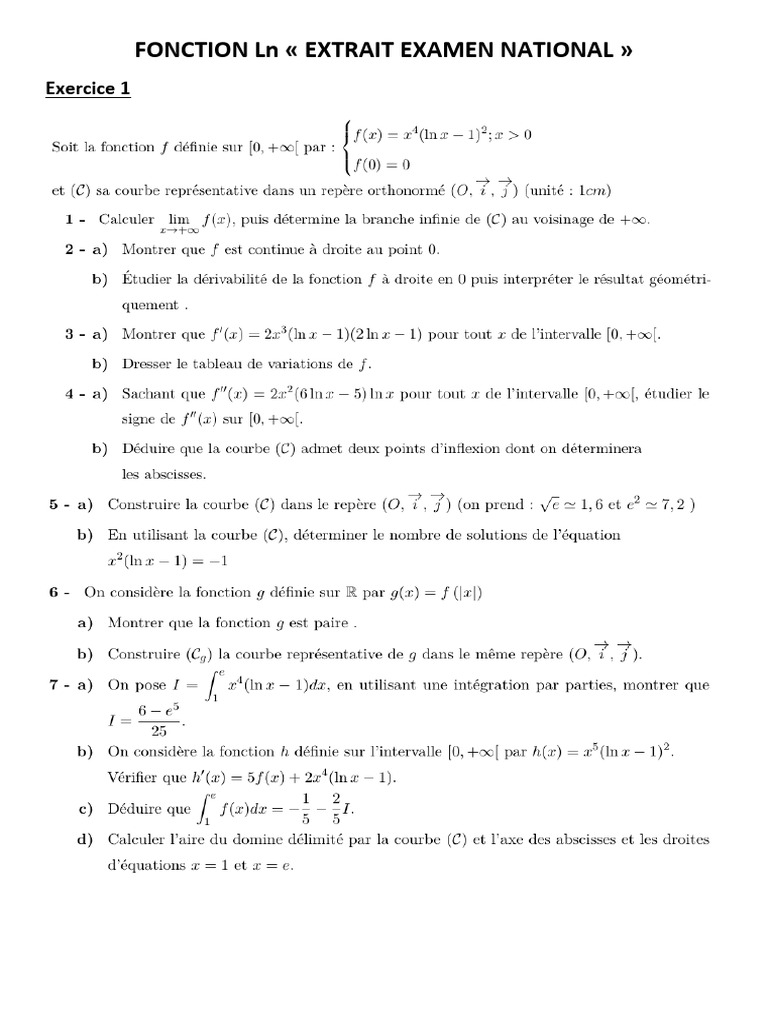 Fonction LN Extrait Exam | PDF