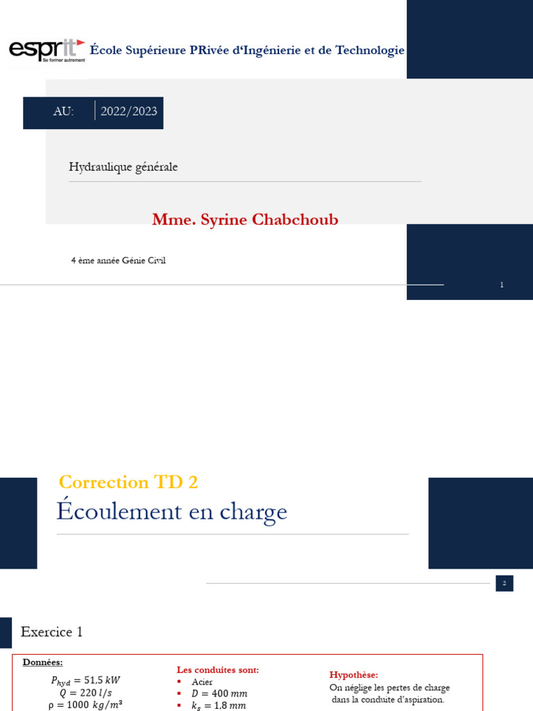 Correction TD 2 Ecoulement en Charge 2023 | PDF | Dynamique (Mécanique ...