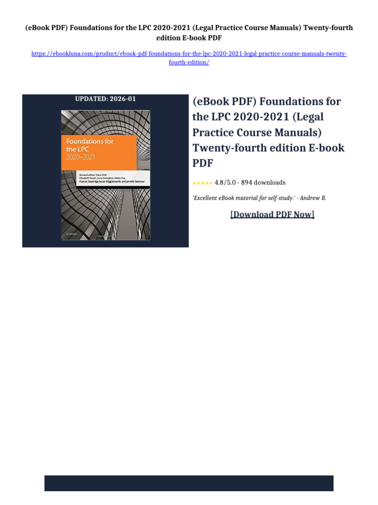(eBook PDF) Foundations for the LPC 2020-2021 (Legal Practice Course Manuals) Twenty-fourth ...