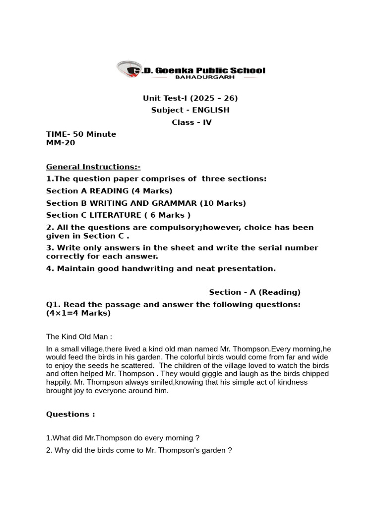 Unit Test-I Question Paper Format - Docx - 20250414 - 173858 - 0000 | PDF