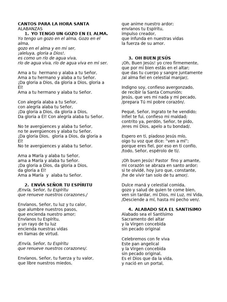 Cantos para La Hora Santa | PDF | eucaristía | María, madre de Jesús