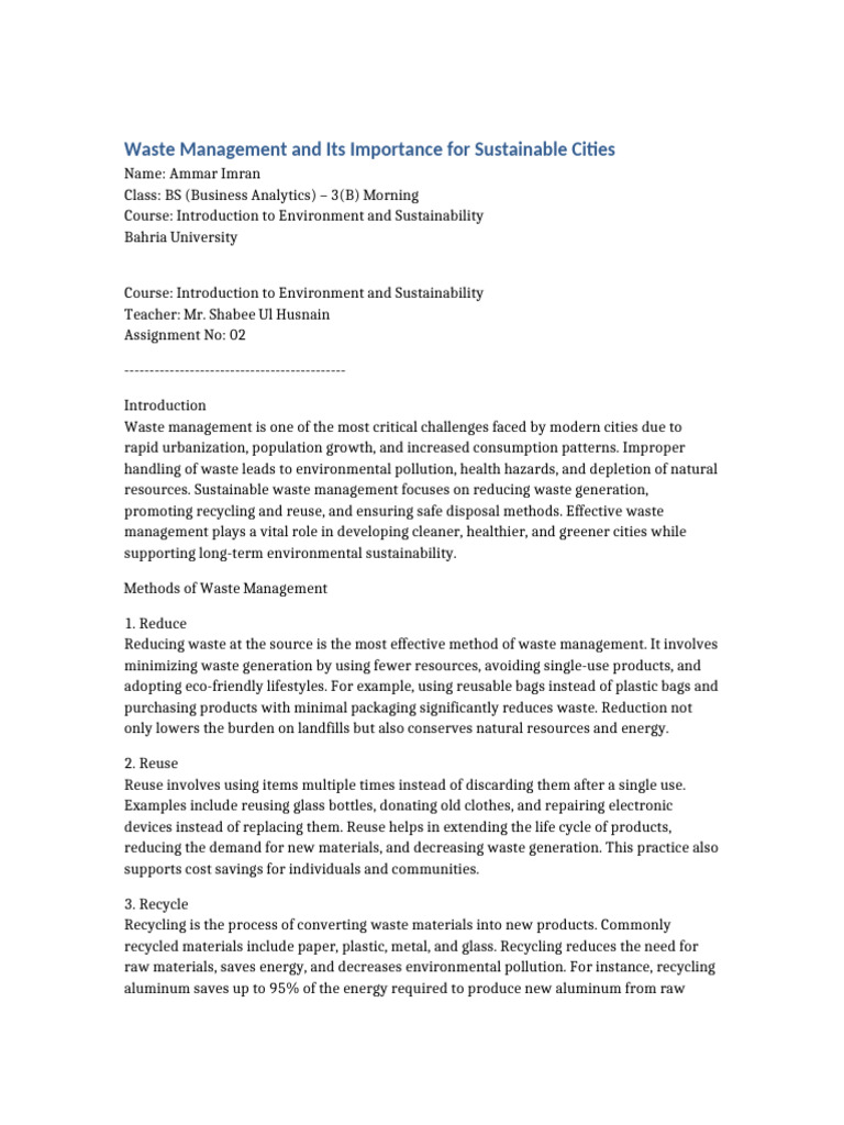 Waste Management Assignment Ammar Imran | PDF | Waste Management | Waste