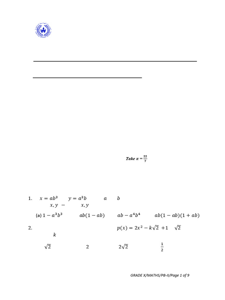 P X Mathematics 02022026 | PDF | Circle | Area