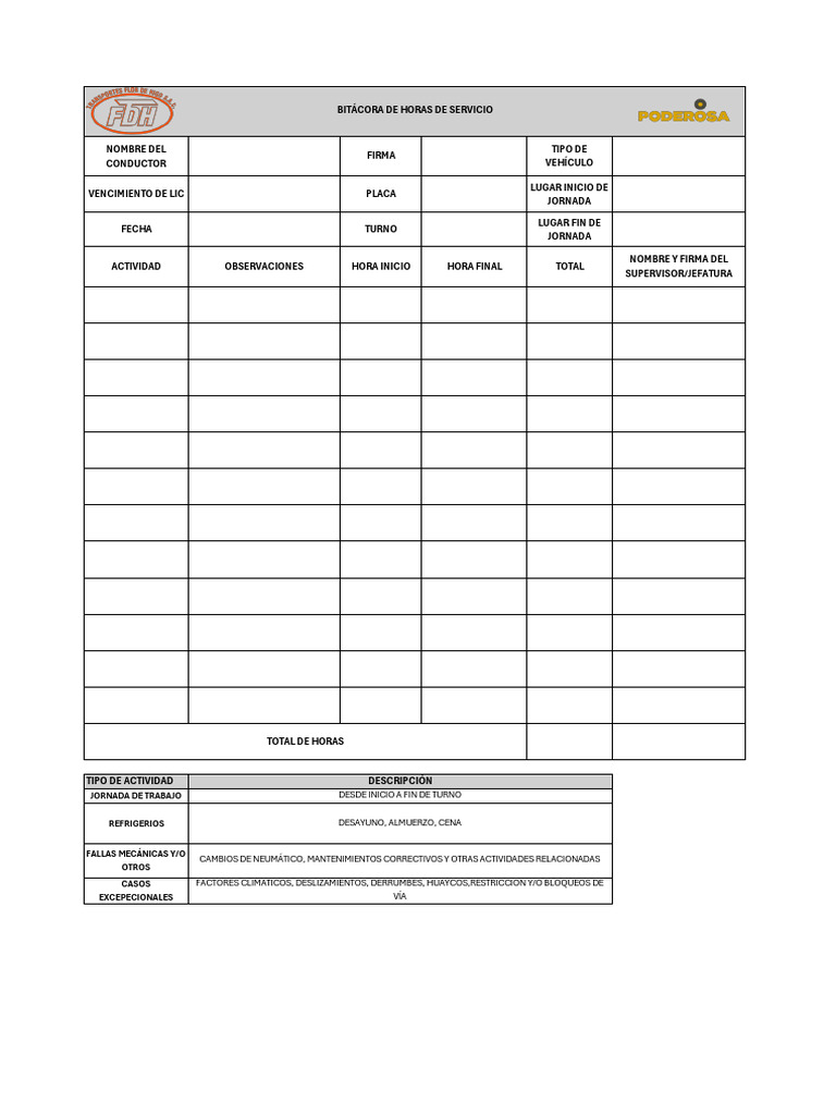 Bitacora de Horas de Servicio-Tfdh | PDF
