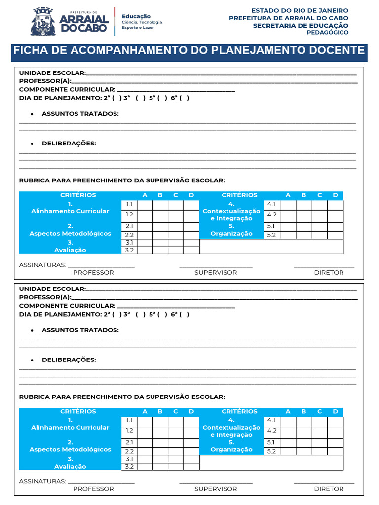 Ficha de Acompanhamento Do Planejamento Docente 2026 | PDF