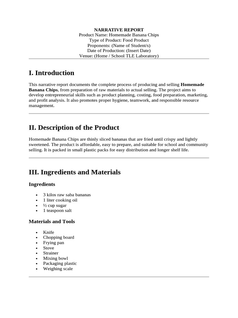 Entrep-Narrative Report Sample | PDF | Banana | French Fries