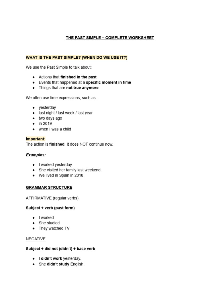 The Past Simple - Complete Worksheet by Me! | PDF | Consonant | Syllable