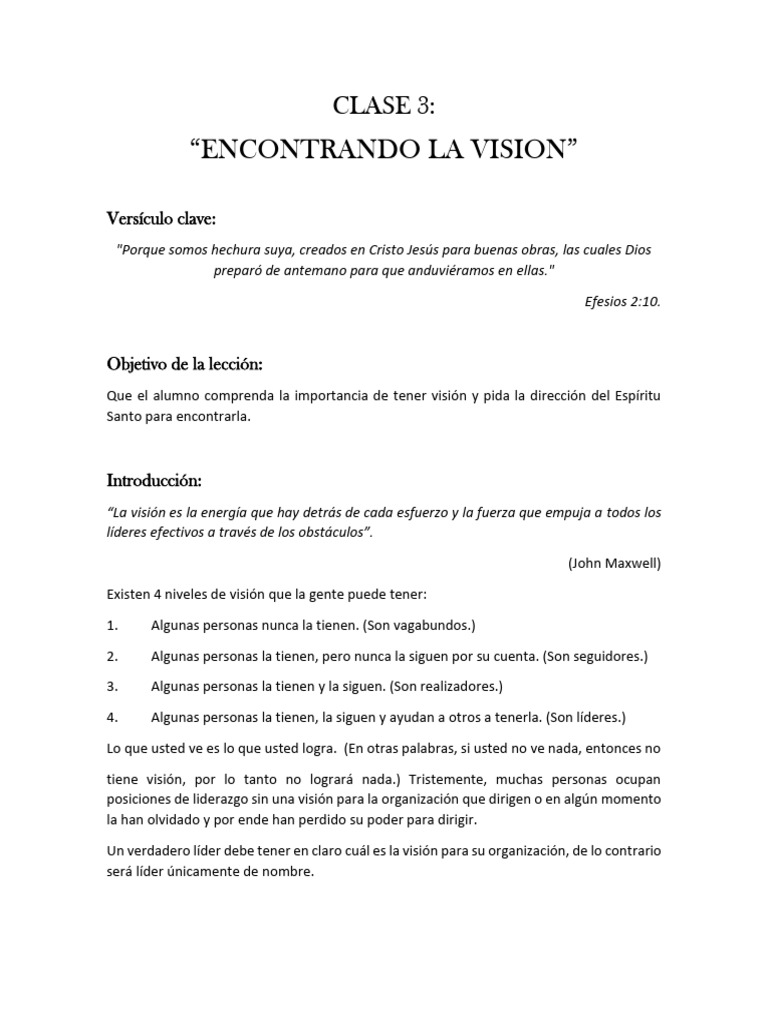 Clase 3 La Iglesia y Su Vision | PDF | Dios | espíritu Santo