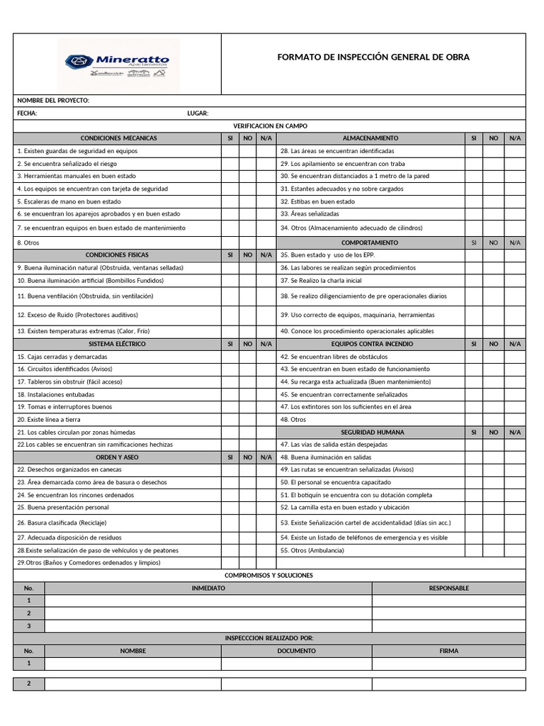 Formato de Inspeccion General de Obra | PDF | Residuos