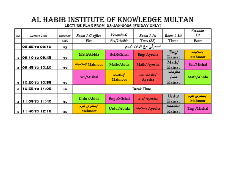 Friday Lecture Plan From One To 8 | PDF