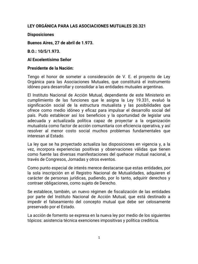 Ley Orgánica para Las Asociaciones Mutuales 20 | PDF | Organización ...