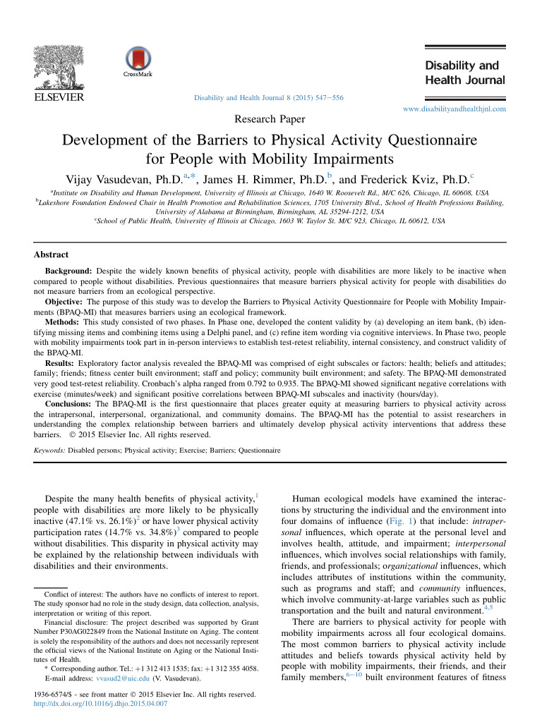 Development of the Barriers to Physical Activity Questionnaire | PDF ...