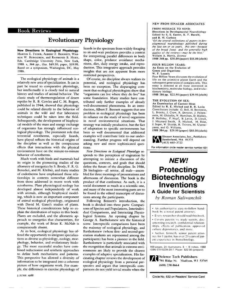 1988 Pough EvolutionaryPhysiologybookreview | PDF