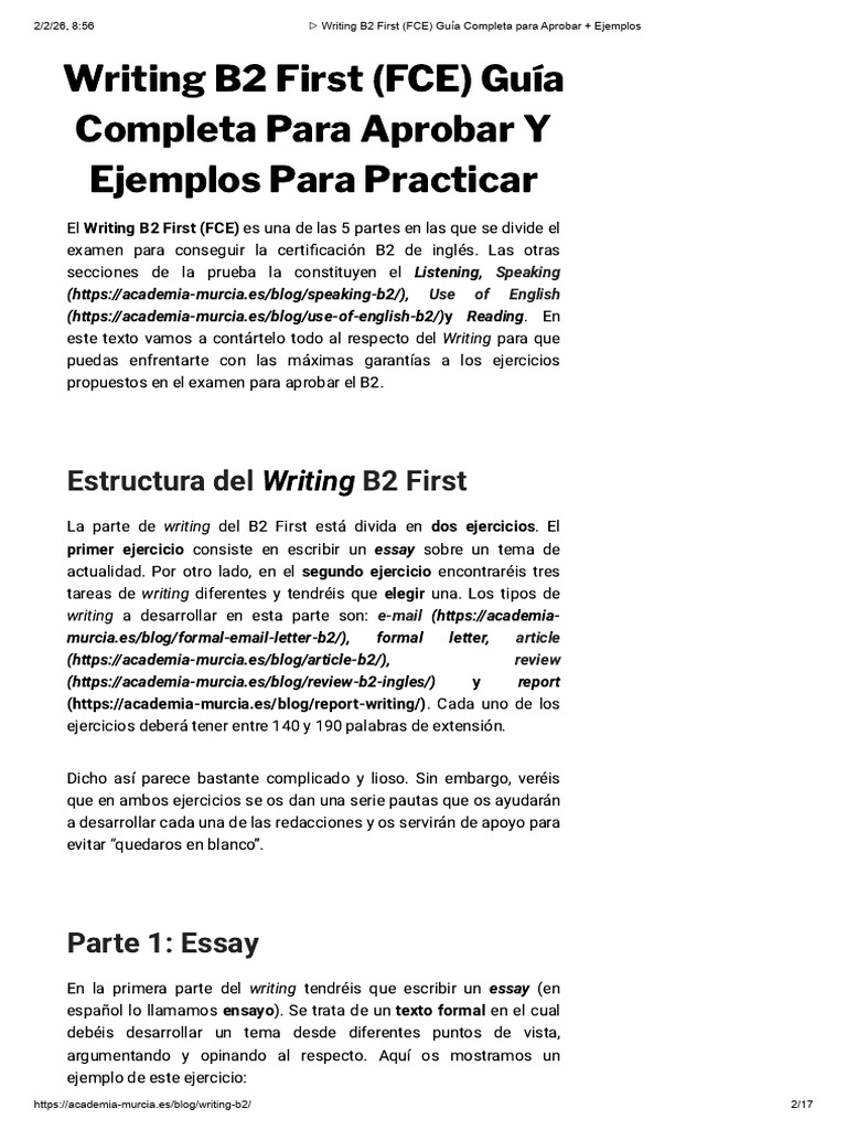 Writing B2 First (FCE) Guía Completa | PDF | Calificaciones ...