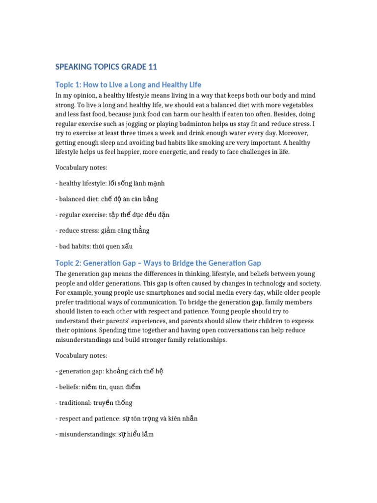 Speaking Topics Grade 11 With Vocabulary | PDF | Climate Change ...