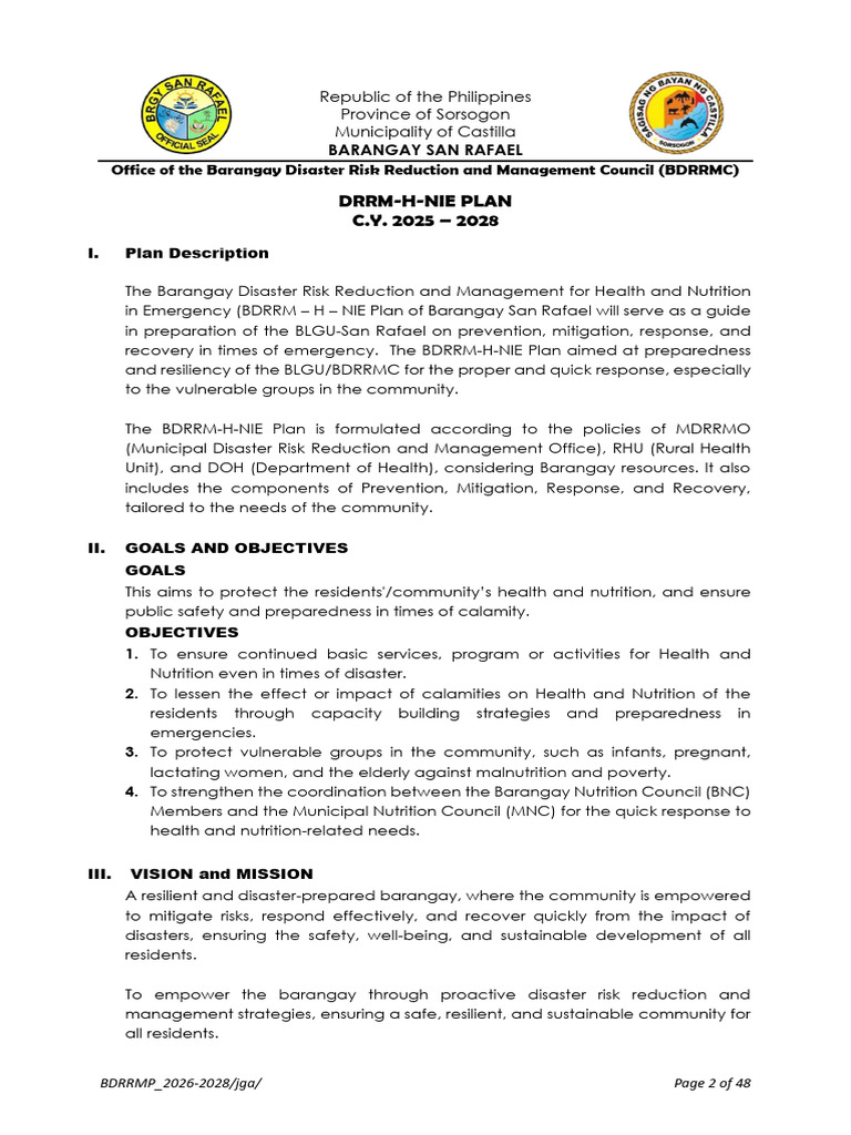 DRRM H NIE Plan Objectives | PDF | Disaster Risk Reduction | Emergency ...
