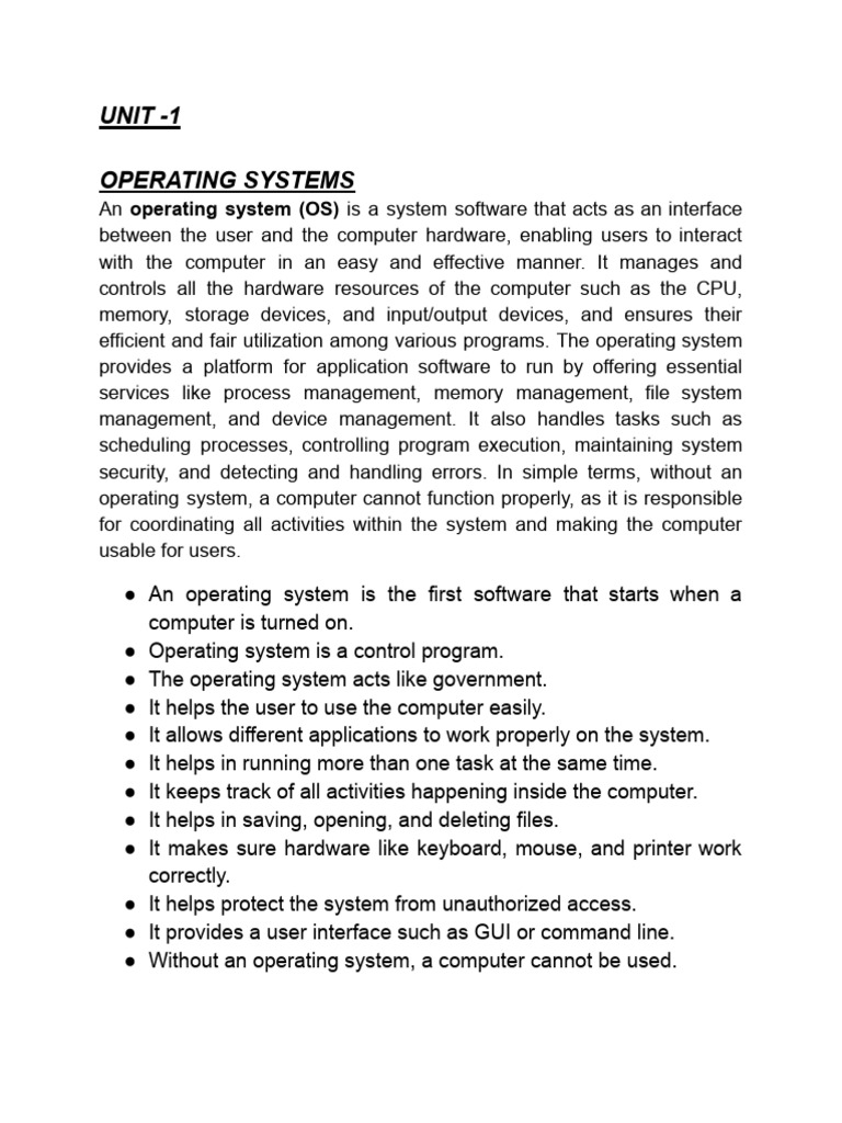 Operating Systems Unit 1 | PDF | Operating System | Kernel (Operating ...