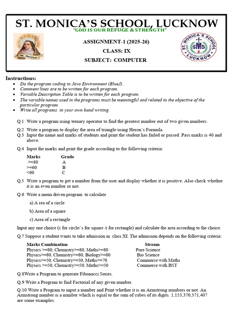Class Ix Computer Assignment 1 | PDF