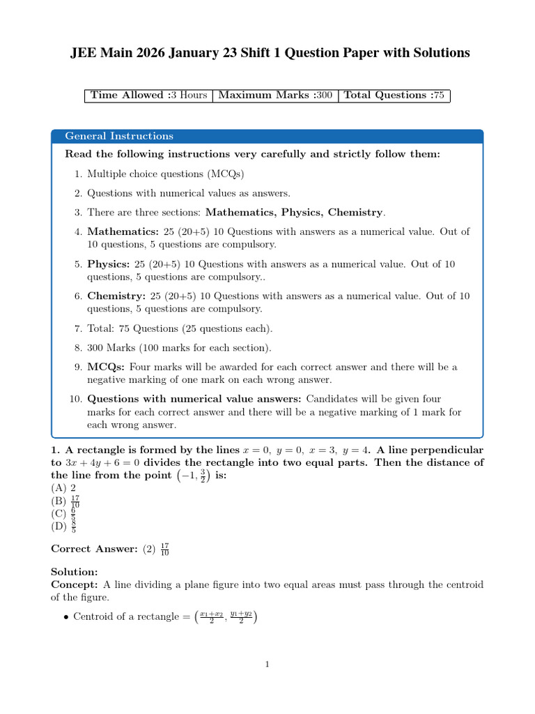 JEE MAIN 23 Jan Shift 1 Answer Key | PDF | Periodic Table | Chemistry
