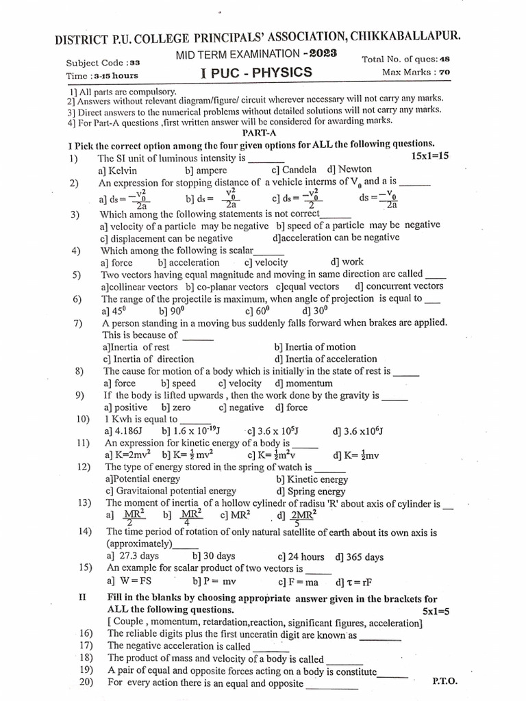 33 Physics IPU Midterm 2023 | PDF